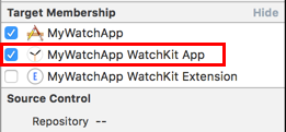 Select the WatchKit App in the file's target membership